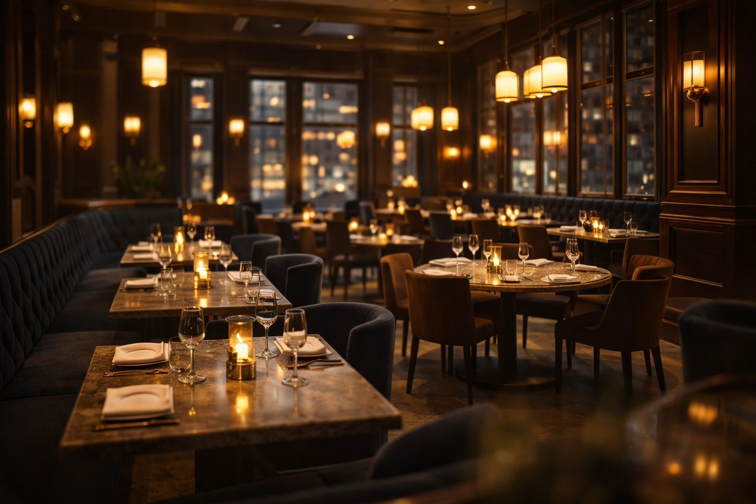 Restaurant service area and bar.